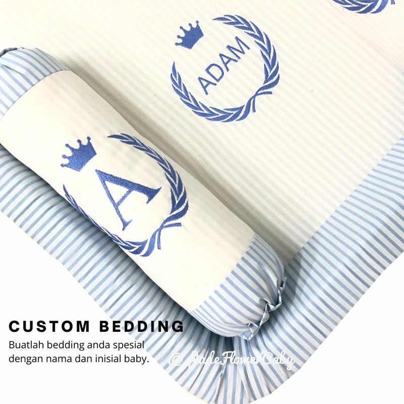 Kasur Bayi Blue Minimalist Custom Nama dan Inisial Baby